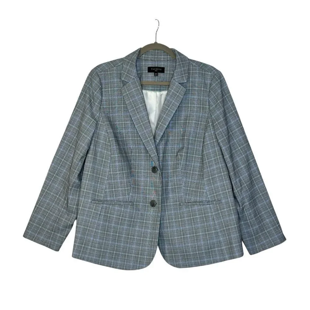 Talbots Springtime Plaid Blue Two Button Blazer | Size 14W
